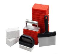 Lot de 26 outils de nettoyage pour plaque de cuisson avec grattoir en acier inoxydable, poignée en plastique, pierres et tampons de nettoyage