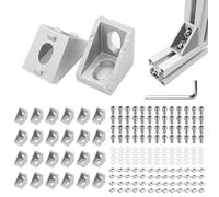 Lot de 26 profilés d'angle en aluminium - 20 x 20 mm - Rainure en aluminium - 6 coins - Avec accessoires - Support mural - Matériel de fixation pour étagères, supports d'appareils - Projets de