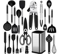 Lot de 26 Ustensiles de Cuisine en Silicone Avec Support - Résistants à la Chaleur, Spatules Antiadhésives, Spatule Fendue, Pince Tournante