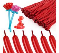 Lot de 260 ballons en latex épais pour animaux de ballons, longs et fins à visser pour clowns, arches de ballons et décorations de fête (rouge)