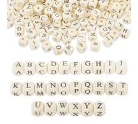 Lot de 260 perles carrées en bois naturel avec lettres de l'alphabet de A à Z de 10 mm pour la fabrication de bijoux et de bracelets