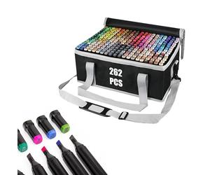 Lot de 262 marqueurs à alcool pour manga/design/école avec lot de marqueurs à l'alcool à séchage rapide, double face, feutres, dessin, coloriage avec sac de transport