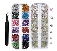 Lot de 2640 strass en cristal pour nail art, cristaux AB et diamants blancs, paillettes brillantes, décorations pour ongles avec pincettes