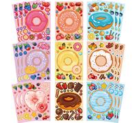Lot de 27 autocollants donuts à faire soi-même, coffret cadeau pour enfants et filles, décorations de fête d'anniversaire sur le thème des donuts, fournitures de fête donuts, sacs de bonbons
