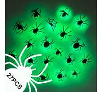 Lot de 27 autocollants muraux en PVC avec araignée 3D amovibles et éclairées avec lumière verte pour fenêtre, salon, chambre à coucher