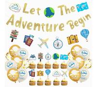 Lot de 27 bannières « Let the Adventure Begin » - Accessoires de décoration de voyage à thème - Décoration de fête pour hommes et femmes - Voyage à la retraite - Remise de diplôme - Fête