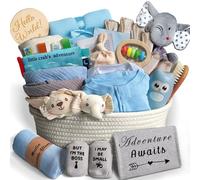 Lot de 27 cadeaux de fête prénatale pour garçons, essentiels pour nouveau-né, grand panier cadeau pour bébé garçon, cadeaux de révélation du sexe, hochet, bleu, recherche de liste de bébé