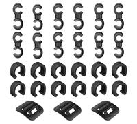 Lot de 27 clips de câble de frein et de vitesse pour vélo avec support de fixation et guide de serrage comprenant 12 clips C pour vélo, 12 pinces rotatives en S et 3 boucles de cadre autocollantes