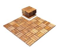 Lot de 27 Dalles de Terrasse Clipsable 30 x 30 CM COSTWAY-en Bois d'Acacia Pré-huilé Emboîtables-Tapis en Plastique-12 Lamelles