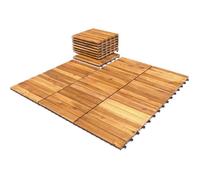 Lot de 27 Dalles de Terrasse Clipsable 30 x 30 CM COSTWAY-en Bois d'Acacia Pré-huilé Emboîtables-Tapis en Plastique-6 Lamelles