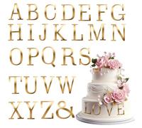 Lot de 27 décorations de gâteau en acrylique avec lettres dorées - Décoration de gâteau personnalisée de l'alphabet de A à Z - Décorations de cupcakes pour anniversaire de mariage, fête prénatale,