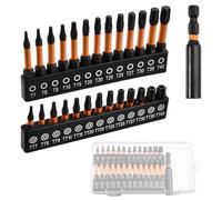 Lot de 27 embouts Torx de sécurité TT7-TT40 avec douille d'extension magnétique de 60 mm, embouts de tournevis inviolables en acier S2 avec zone de torsion et boîte de rangement, 2,5 cm et 5,1 cm de