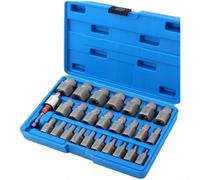 Lot de 27 extracteurs d'écrous hexagonaux, extracteur de boulons cassés de 3,2 à 23 mm, tige de 3/8" pour perceuse électrique et clé, kit de démontage de vis en acier au chrome vanadium avec étui