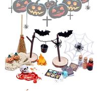 Lot de 27 figurines de maison de poupée d'Halloween - Avec têtes de crâne de citrouille, chauve-souris, réutilisables, thème d'Halloween - Accessoires de maison de poupée pour bricolage