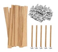 Lot de 27 mèches de bougie avec 27 supports en fer, pour la fabrication de bougies, pour la fabrication de bougies artisanales, sans fumée, en bois naturel, respectueux de l'environnement, pour la