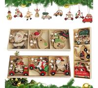 Lot de 27 pendentifs de Noël en bois - Petits ornements de Noël avec renne - Décoration à suspendre - Pendentif en bois pour décoration de fête de Noël