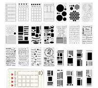 Lot de 27 pochoirs flexibles faits à la main, pochoirs de planification, pochoirs de peinture géométrique, réutilisables, superposition pour peinture, géométrie, lignes, lettres, motifs, amour et