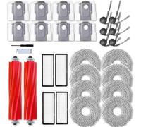 Lot de 28 accessoires compatibles avec aspirateur robot Roborock QV 35A / QR 798, pièces de rechange comprenant 2 rouleaux de brosse principale, 8 chiffons de serpillère, 4 filtres HEPA, 6 brosses