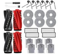 Lot de 28 accessoires de rechange pour robot aspirateur Roborock Qrevo Curv/Qrevo Edge, 2 paires de brosses principales, 4 filtres, 6 sacs à poussière, 6 tampons de serpillère, 6 brosses latérales, 1