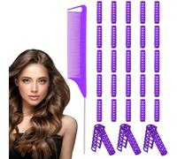 Lot de 28 bigoudis à cheveux en plastique de petite taille, 1,5 cm pour femme avec peigne queue de rat en acier, rouleau à clipser sans chaleur pour cheveux, outils de coiffure courts et fins (violet)