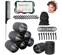 Lot de 28 bigoudis - Comprend 8 rouleaux Velcro pour le volume des cheveux, 8 pinces en bec de canard pour rouleaux. 10 poignées avec peigne et tresse, auto-agrippants, sans chaleur, réduisent les