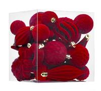 Lot de 28 boules de Noël floquées avec boucles de suspension pour décoration de vacances dans les maisons, les hôtels et les lieux d'événement (rouge vin)