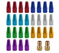 Lot de 28 caches de Valve colorés, Accessoires de vélo, Inserts de Valve, caches de Valve de Pneu, caches Anti-poussière en Aluminium avec 2 Adaptateur de tête de Conversion pour la Plupart des vélos