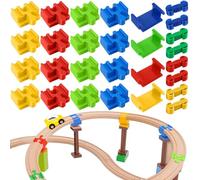 Lot de 28 Connecteurs de Voie de Train Jouets,compatibles avec Brio & Duplo, Connecteurs de Rail,Adaptateur pour Train Rail,Adaptateurs Pont Coffret d'Extension Rails Train, Wooden Train Accessories