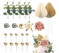 Lot de 28 décorations de gâteau Happy Birthday - Boules dorées - Fleurs artificielles - Décoration de gâteau - Pour anniversaire, mariage, fête