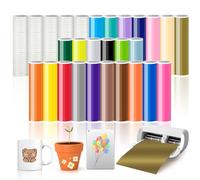 Lot de 28 films adhésifs permanents en vinyle intelligent pour Cricut Joy Xtra, Smart Adhesive Vinyle permanent avec film de transfert 24 x 30,5 cm Film traceur autocollant pour bricolage tasses,