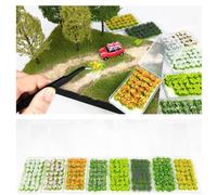 Lot de 28 herbes statiques miniatures pour touffes avec fleurs sauvages mélangées pour modélisme, convient pour tables de sable, modèles de train et échecs de guerre (vert)
