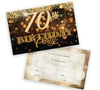 Lot de 28 invitations d'anniversaire 70 ans pour homme et femme - Confettis dorés - Invitations d'anniversaire pour adultes pour amis famille A6 avec enveloppes pliantes