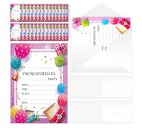 Lot de 28 invitations roses pour fête d'enfants | Invitations de fête pour filles pour toutes les occasions | Cartes d'invitation pour anniversaire d'enfants invitations de fête d'enfants invitations