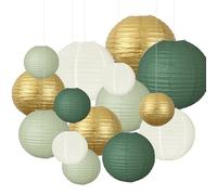 Lot de 28 lanternes décoratives en Papier Vert Sauge, 10cm, 15cm, 20cm, 25cm Lanternes décoratives Rondes en Papier Vert à Suspendre pour fête prénatale, fête prénatale,fiançailles,Anniversaire