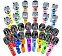 Lot de 28 microphones gonflables en vrac - Couleurs assorties - Microphone gonflable pour jeu de simulation - Pour anniversaire des années 80 et 90 - Fournitures de concert musical - 2 styles