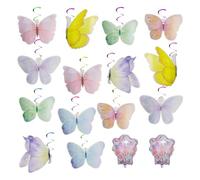 Lot de 28 ornements papillons, 2 ballons, décoration de fête, accessoires papillons, ornements de papillons suspendus, décorations d'anniversaire papillon