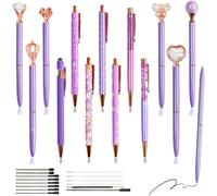 Lot De 28 Stylos À Bille Violets Avec Diamants En Cristal, 14 Stylos À Bille Rétractables Avec Couronnes Métalliques Scintillantes Et 14 Mines D'encre Noires, Jolis Stylos En Forme De Sable