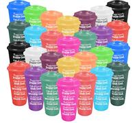 Lot de 28 tasses à café chrétiennes réutilisables en plastique avec couvercles pour église, Noël, Pâques (480 ml) (couleur vive)