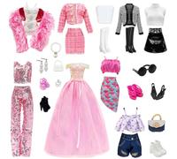 Lot de 28 vêtements et accessoires pour poupée, contient 7 beaux ensembles, également inclus 1 paire de lunettes de soleil + 2 poches + 1 paire de boucles d'oreilles + 1 bracelet + 1 collier de