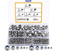 Lot de 280 écrous hexagonaux, écrous de verrouillage métriques en acier inoxydable et nylon, écrous de verrouillage pour rondelles de verrouillage, boulons - 4# (M3) 8# (M4) 10# (M5) 1/4" (M6) 5/16