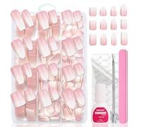 Lot de 288 faux ongles à coller - Blanc - French manucure - Courts - Ballerine - Dégradé de rose - Avec colle - Pour femme - Agréable à porter - Rose bébé