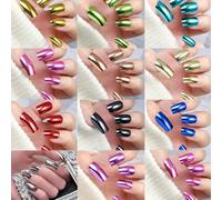 Lot de 288 faux ongles carrés à coller avec finition métallique holographique brillante pour femme élégante