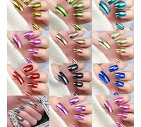 Lot de 288 faux ongles carrés bleus en acrylique avec motif métallique holographique brillant pour un look élégant