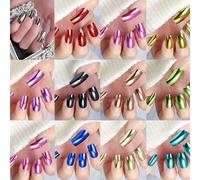 Lot de 288 faux ongles carrés en acrylique bleu avec design holographique brillant métallisé pour un look élégant carré de poids moyen