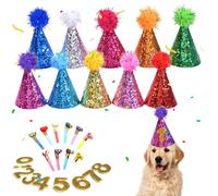 Lot de 29 chapeaux de fête pour animaux en peluche, avec 10 mini chapeaux de fête pour doudous, 10 sifflets de dragon, 9 chiffres clignotants, accessoires d'anniversaire pour enfants, anniversaire de