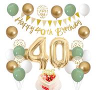 Lot de 29 décorations d'anniversaire pour hommes et femmes, avec 40 bannières Happy Birthday, guirlande de fanions, ballons verts et dorés, décoration de gâteau, décoration d'anniversaire pour fête