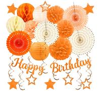 Lot de 29 décorations de fête d'anniversaire orange beige pour femmes et filles, décoration de Thanksgiving, bannière Happy Birthday, pompons en papier ZERODECO