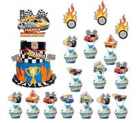 Lot de 29 décorations de gâteau en forme de voiture pour enfants - Hot Wheels - Décoration de gâteau en forme de voiture de course pour garçons et enfants - Fournitures de décoration de gâteau