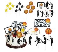 Lot de 29 décorations pour gâteaux de basket-ball, décoration de gâteau d'anniversaire, inserts à cupcake, drapeaux de dessert cuits au four, convient pour les fêtes à thème de basket-ball