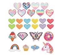 Lot de 29 écussons thermocollants colorés en forme de cœur pour enfants, patchs thermocollants, en forme de cœur, à coudre